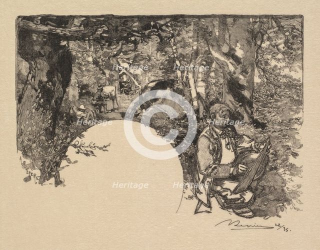 Fontainebleau Forest: The Painters (La Forêt de Fontainebleau: Les Peintres), 1890. Creator: Auguste Louis Lepère (French, 1849-1918); A. Desmoulins, Published in Revue Illustrée, 1887-90.