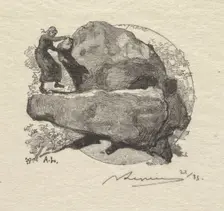 Fontainebleau Forest: The Trembling Rock (La Forêt de Fontainebleau: La roche qui tremble), 1890. Creator: Auguste Louis Lepère (French, 1849-1918); A. Desmoulins, Published in Revue Illustrée, 1887-90