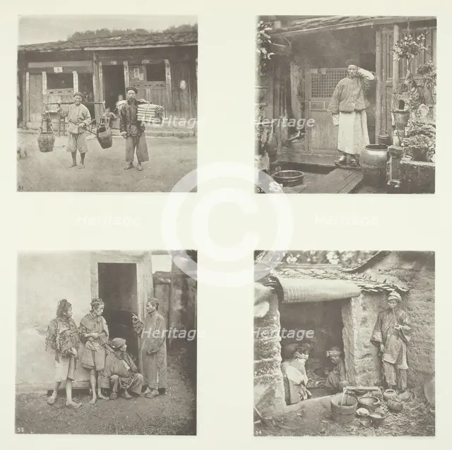 Foochow Coolies; A Foochow Detective; The Chief of Thieves; Beggars Living in a Tour, c. 1868. Creator: John Thomson.
