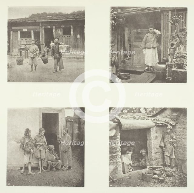 Foochow Coolies; A Foochow Detective; The Chief of Thieves; Beggars Living in a Tour, c. 1868. Creator: John Thomson.