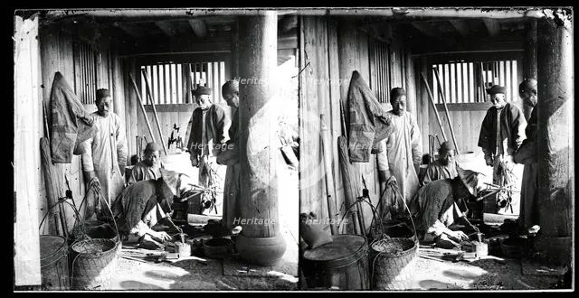 Foochow (Fuzhou), Fukien province, China: a coppersmith at work in his shop, 1871. Creator: John Thomson.