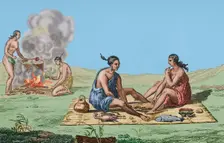 Food and meal preparation, Seminoles Indians, Florida, 16th century French expedition, (1837) (1850) Creator: Unknown