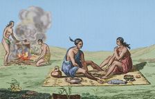 Food and meal preparation, Seminoles Indians, Florida, 16th century French expedition, (1837) (1850) Creator: Unknown