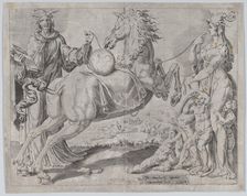 Foolish Knowledge and Foolish Love Trying to Restrain the World, from The Unrestrained Wor..., 1550. Creator: Dirck Volkertsen Coornhert