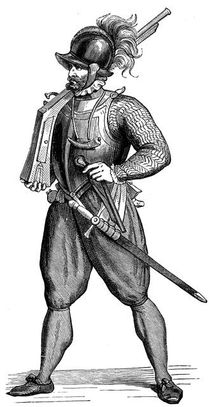 Foot soldier carrying an harquebus, 1590