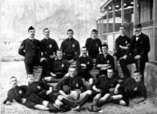 Football at Gibraltar: 2nd Battalion East Lancashire Regiment, winners of the Governor's Cup, 1895. Creator: Bruzon