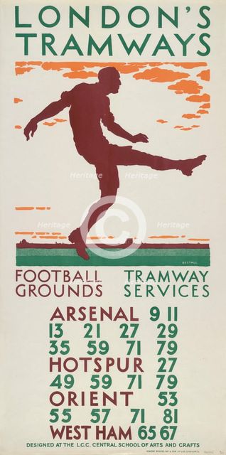 'Football Grounds, Tramway Services', London County Council (LCC) Tramways poster, 1925. Artist: BE Stall