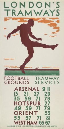 Football Grounds, Tramway Services London County Council (LCC) Tramways poster, 1925. Artist: BE Stall