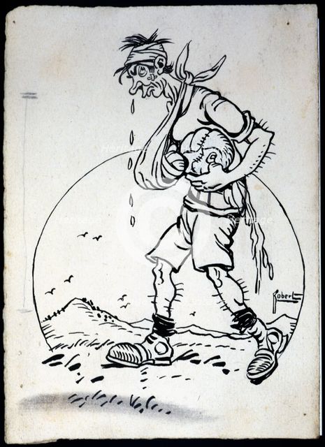 Footballer after a game, satirical drawing, 1920s. Creator: Robert Picarin, José (1870-1940) .
