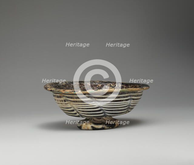 Footed Bowl with Marvered Decoration in White and Turquoise, Syria or Egypt, 12th-14th cent. Creator: Unknown.