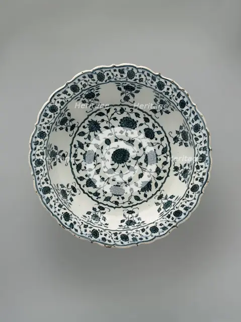 Footed Dish with Foliate Rim in Imitation of Chinese Porcelain, Turkey, ca. 1570-80. Creator: Unknown.