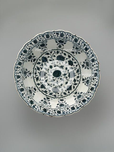 Footed Dish with Foliate Rim in Imitation of Chinese Porcelain, Turkey, ca. 1570-80. Creator: Unknown.