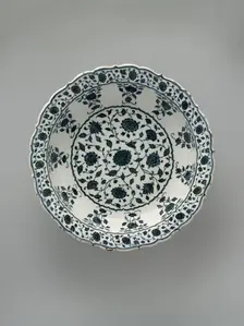 Footed Dish with Foliate Rim in Imitation of Chinese Porcelain, Turkey, ca. 1570-80. Creator: Unknown