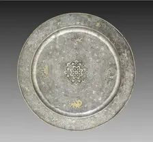 Footed Platter with Design of Mythical Beasts amid Grapevines, 700s. Creator: Unknown