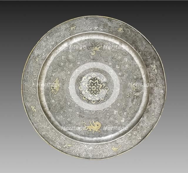 Footed Platter with Design of Mythical Beasts amid Grapevines, 700s. Creator: Unknown.