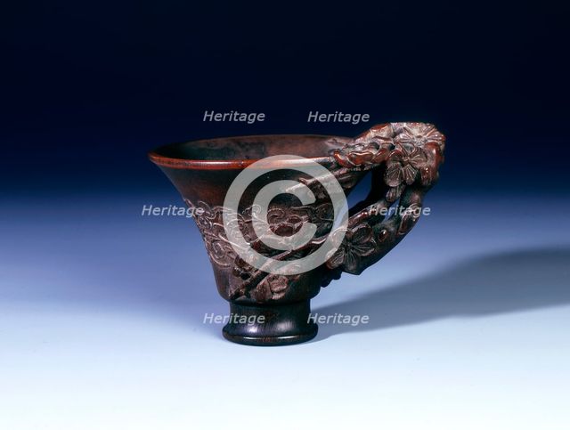 Footed rhino horn cup, Qing dynasty, China, 18th century. Creator: Unknown.