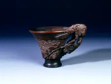 Footed rhino horn cup, Qing dynasty, China, 18th century. Creator: Unknown
