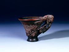 Footed rhino horn cup, Qing dynasty, China, 18th century. Creator: Unknown