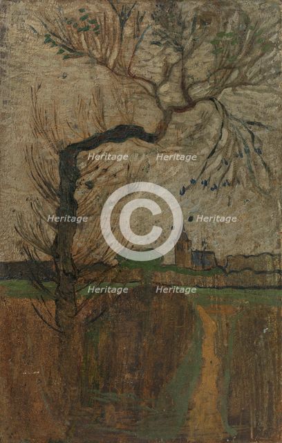 Foothpath with Willow and a Village on the Horizon, 1891. Creator: Richard Roland Holst.