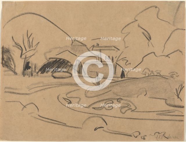 Footpaths and Pavilion in the Dresden Grosser Garten, c. 1909. Creator: Ernst Kirchner.