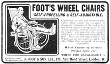 Foot's wheel chairs - self-propelling and self-adjustable, 1909. Creator: Unknown