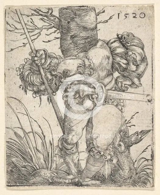 Footsoldier in front of a Tree, mid-17th century. Creator: Barthel Beham.