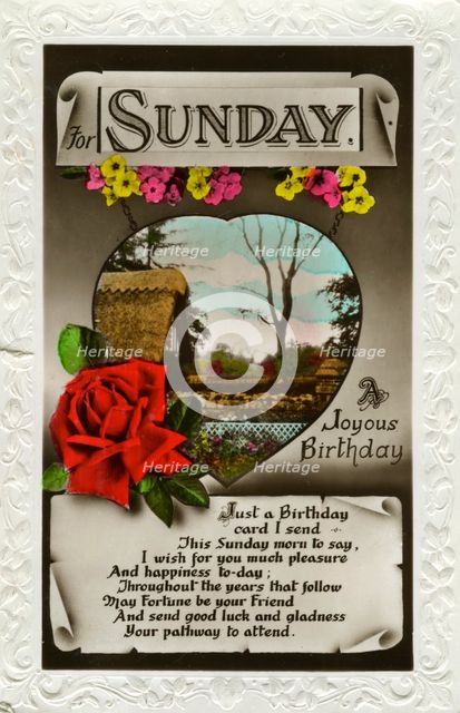 'For Sunday', birthday card, c1935. Artist: Unknown
