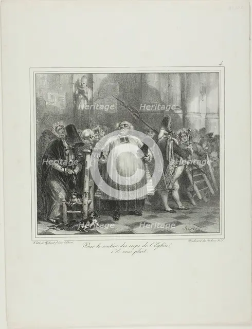 For the Support of the Church Staff, if You Please..., 1831. Creator: Auguste Raffet.