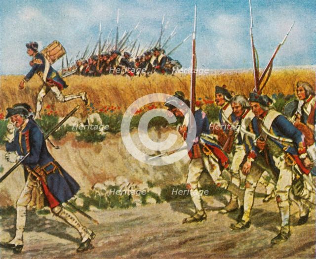 Forced march of Frederick's troops from Mähren to Küstrin, 1758, (1936). Creator: Unknown.