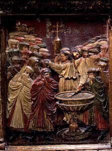 Forced Baptism of Arab women, after the taking of Granada attic with wooden relieves in the mai…