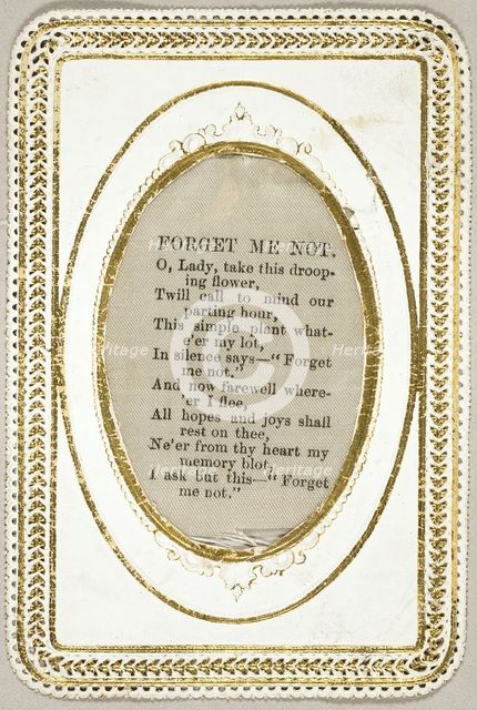 Forget Me Not (valentine), 1860/69. Creator: David Mossman.