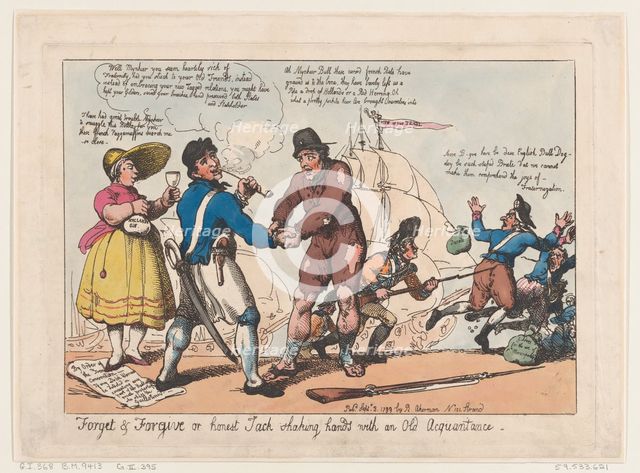 Forget & Forgive, or Honest Jack Shaking Hands with and Old Acquaintance , Se..., September 3, 1799. Creators: Thomas Rowlandson, Rudolph Ackermann.