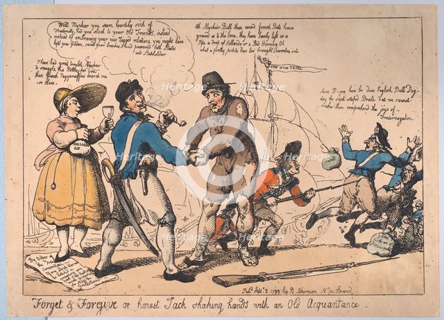 Forget & Forgive, or Honest Jack Shaking Hands with and Old Acquaintance , Se..., September 3, 1799. Creators: Thomas Rowlandson, Rudolph Ackermann.