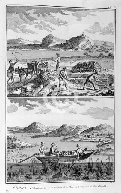 Forging mills, transport to the mine, 1751-1777. Artist: Unknown