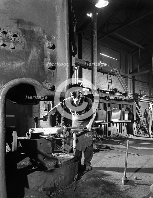 Forging pins at Edgar Allen's steel foundry, Sheffield, South Yorkshire, 1963. Creator: Michael Walters.