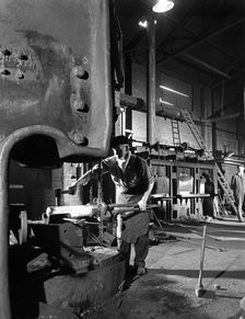 Forging pins at Edgar Allen's steel foundry, Sheffield, South Yorkshire, 1963. Creator: Michael Walters