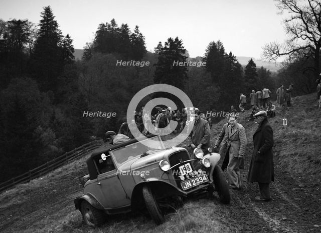 Ford V8 of H Koppenhagen competing in the MCC Edinburgh Trial, Roxburghshire, Scotland, 1938. Artist: Bill Brunell.
