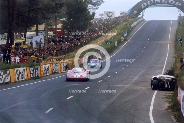Ford GT40 leading Alpine A210 Renault, Le Mans 24 Hours, France, 1967. Artist: Unknown