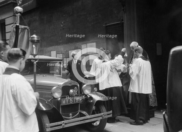 Ford Model A at a motor vehicle blessing ceremony. Artist: Bill Brunell.