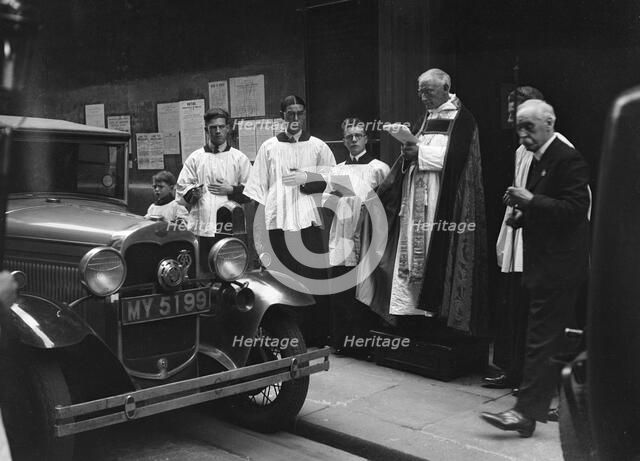 Ford Model A at a motor vehicle blessing ceremony. Artist: Bill Brunell.