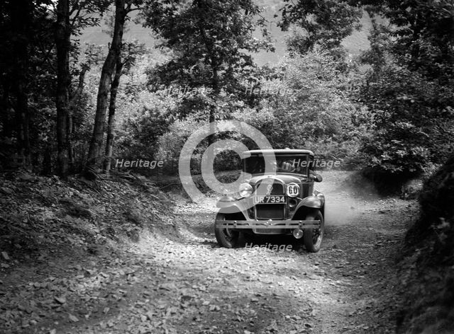 Ford Model A cabriolet competing in the Fingle Bridge Hillclimb, Devon, 1930s. Artist: Bill Brunell.