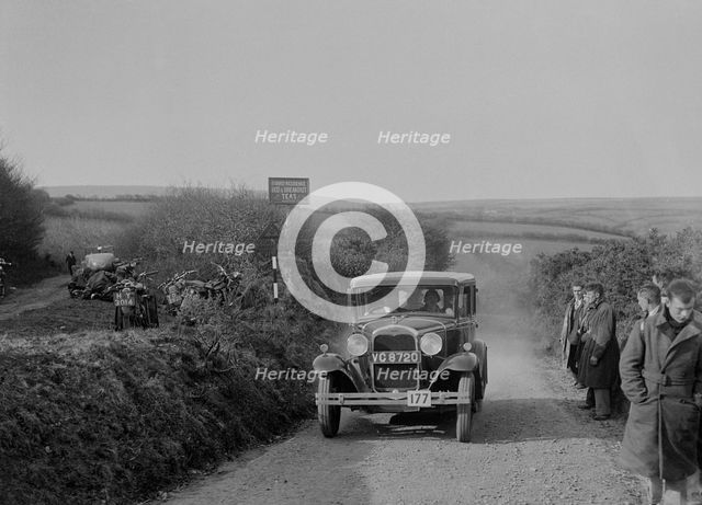 Ford Model A saloon of ASR Payne, MCC Lands End Trial, summit of Beggars Roost, Devon, 1933. Artist: Bill Brunell.