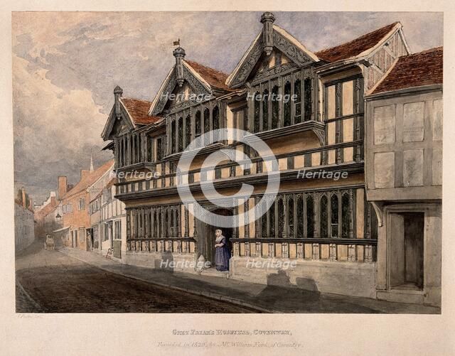 Ford's Hospital (Greyfriars' Hospital), Coventry: a woman standing at the entrance, c1840s.. Creator: Edward Pretty.