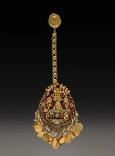 Forehead Pendant with Sun God Surya in a Chariot with Attendants, 1600s or 1700s. Creator: Unknown