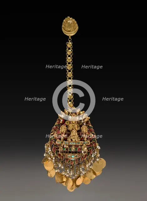 Forehead Pendant with Sun God Surya in a Chariot with Attendants, 1600s or 1700s. Creator: Unknown.