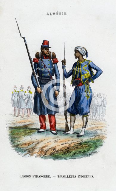 Foreign legionnaire and native sharpshooter; French Army in Algeria. Artist: Unknown