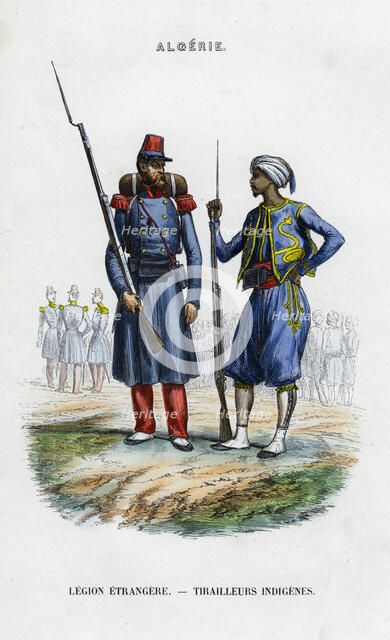 Foreign legionnaire and native sharpshooter; French Army in Algeria. Artist: Unknown