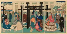 Foreign Mercantile House in Yokohama (Yokohama ijin shokan), 1861. Creator: Sadahide Utagawa
