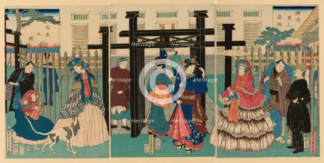 Foreign Mercantile House in Yokohama (Yokohama ijin shokan), 1861. Creator: Sadahide Utagawa.
