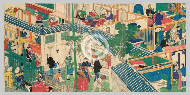 Foreign merchant house, 1865. Creator: Sadahide Utagawa.